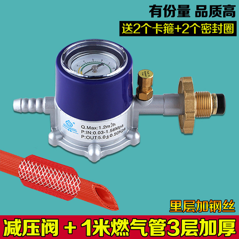 洋子（YangZi）液化气减压阀家用防爆开关带表可调节瓶装煤气罐调压阀低压阀安全_1 减压阀+1米燃气管3层加层