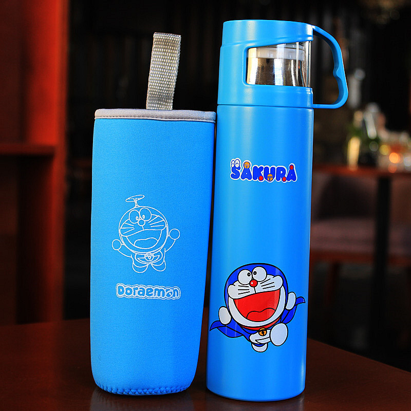 洋子（YangZi）可爱保温杯不锈钢便携真空男女士学生儿童卡通水壶创意带盖茶水杯 叮当大号500ML赠杯套+杯刷