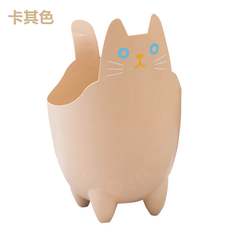 （送2个猫夹）无盖垃圾桶可爱卡通桌面垃圾桶家用小收纳桶桌上创意迷你储物篮收纳筒垃圾筒家居生_1 小猫桶（卡其色）