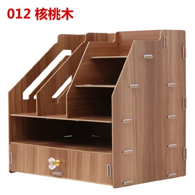 办公室用品桌面收纳盒木质大号书架创意抽屉文具置物架文件收纳架多色多款多功能生活日用收纳用品_1 12~核桃木