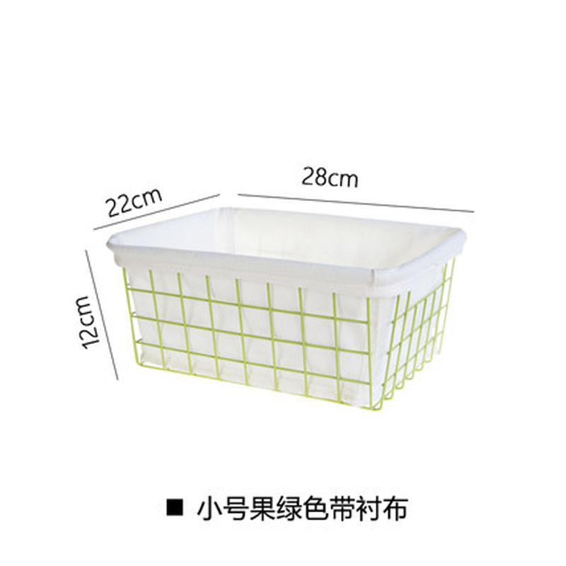 厨房铁艺收纳篮果蔬收纳筐桌面杂货储物筐野餐篮储物篮收纳篮生活日用家居家庭清洁收纳整理用品_1 1件果绿色小号带衬布