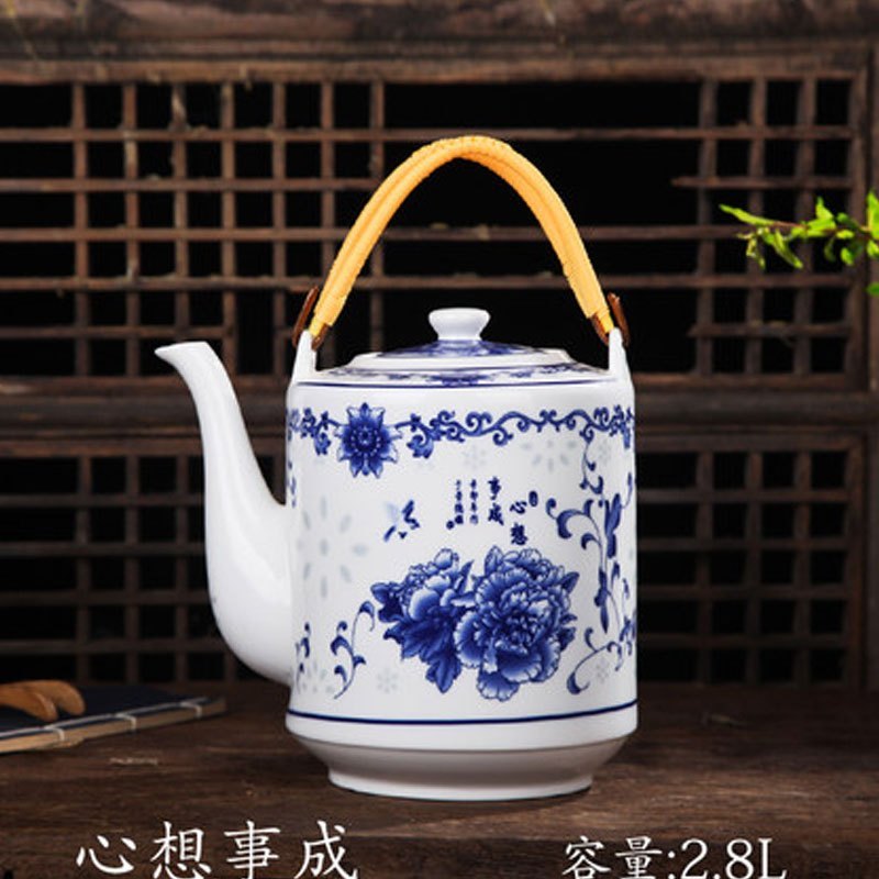 德镇陶瓷器大容量冷凉水壶陶瓷青花瓷提梁壶大号茶壶大容量多色多款多功能时尚创意生活日用家居器_1 2.8升心想事成