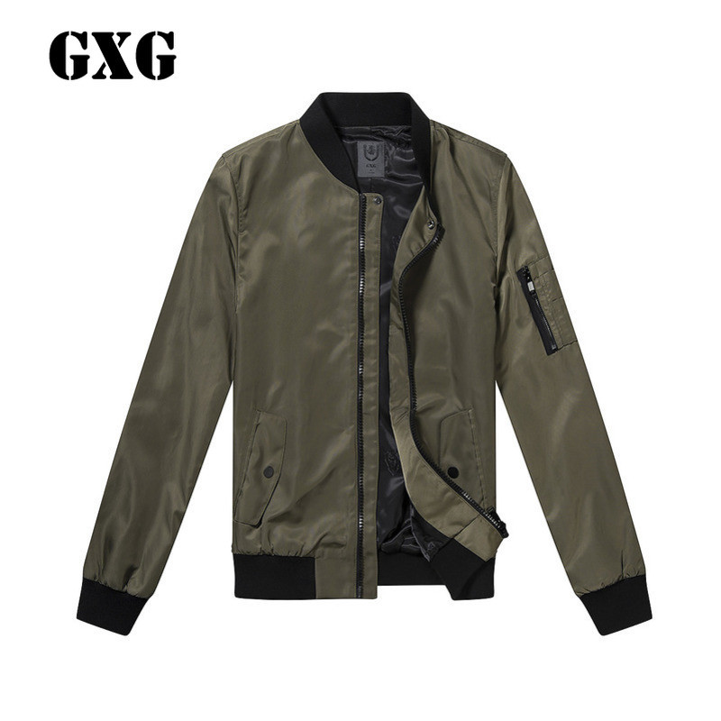 GXG夹克男装春季休闲绿色棒球领飞行员修身夹克男#63121509 165/S 绿色