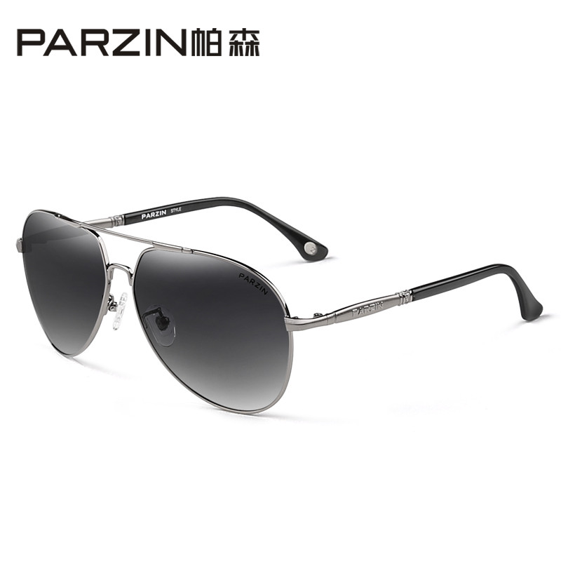 帕森(PARZIN) 新款太阳镜 男款全框板材偏光太阳眼镜 驾驶墨镜男士 时尚蛤蟆镜8033 枪框渐灰片