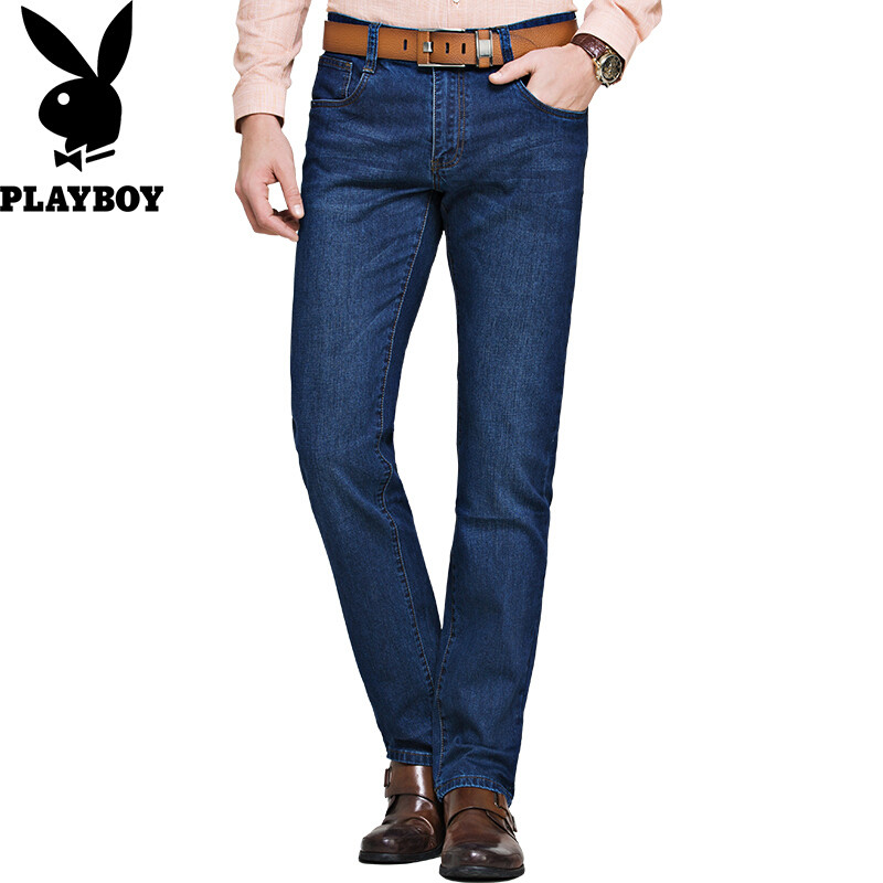 花花公子PLAYBOY牛仔裤男修身春夏新款弹力直筒男裤商务休闲青年男士裤子_0 30/2尺3 1013牛仔蓝皮牌