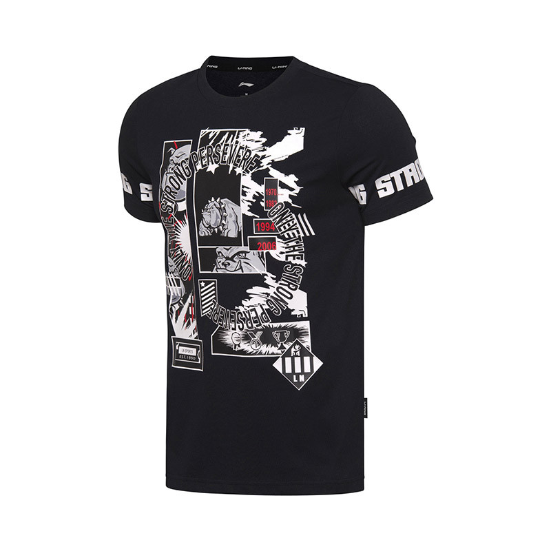 【2018新品】李宁男子运动时尚系列短袖文化衫 AHSN023-2 S AHSN023-2标准黑