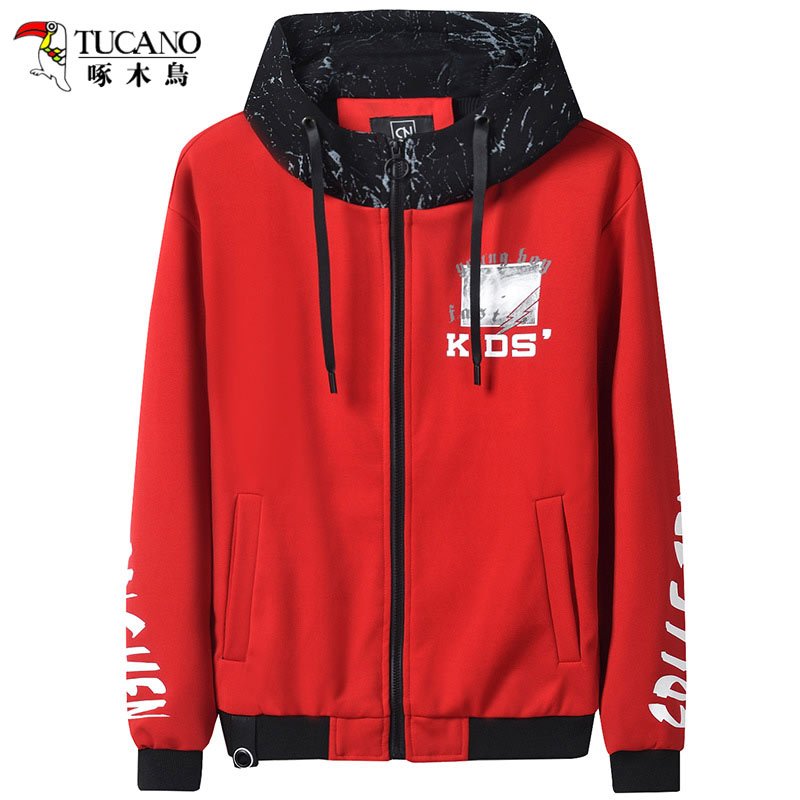 啄木鸟(TUCANO)春季男士2018新款韩版春装休闲外套男装春秋潮流帅气春天夹克褂子 ZM1804 XXXL 红色