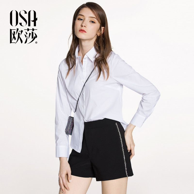 OSA欧莎2018春装新款舒适穿着经典白衬衫A12016 S 米白色