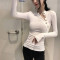 18款式春秋季韩版chic港风性感小心机斜肩上衣女百搭纽扣打底衫长袖T恤 L 黑色