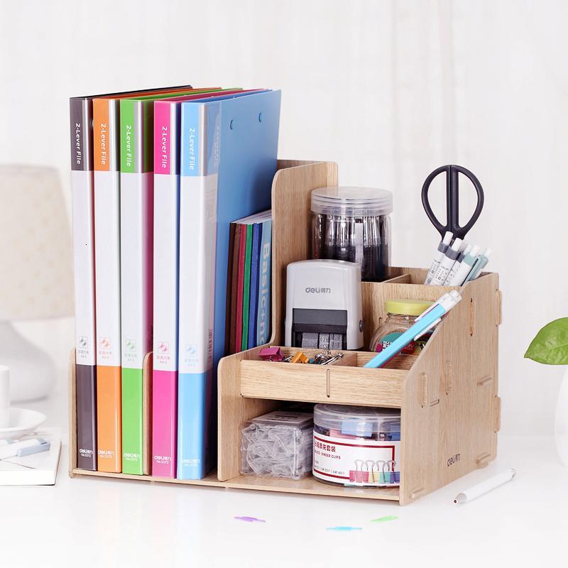 得力木质文件架收纳文件筐资料架书架栏办公用品桌面文具架子多层_3