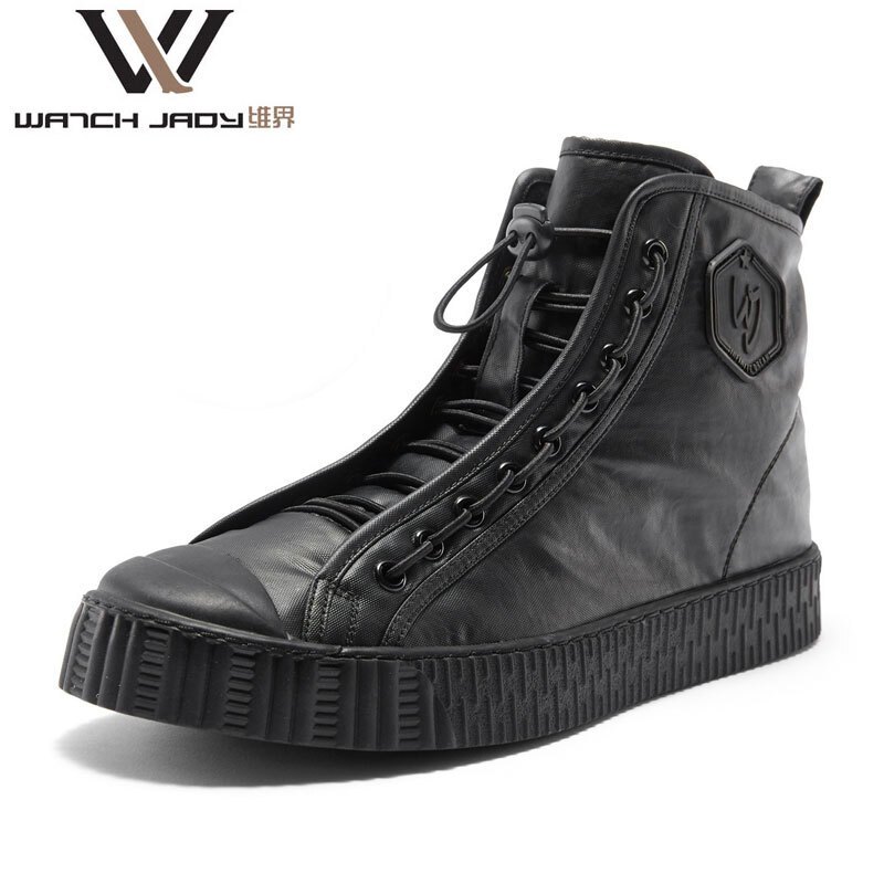 维界高帮休闲男鞋个性舒适新款厚底高帮板鞋 黑色 37