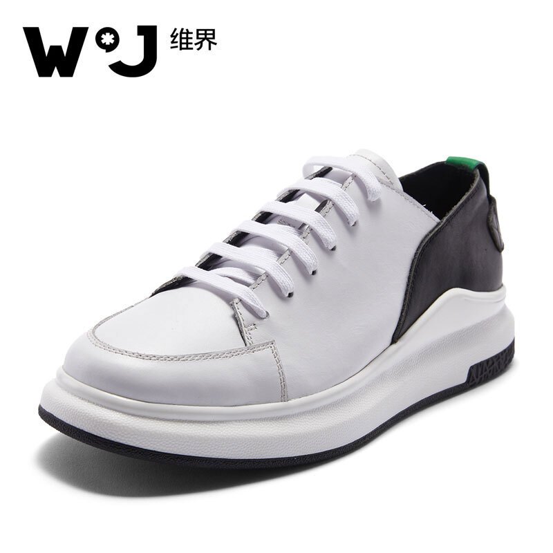维界拼接时尚百搭新款休闲牛皮小白鞋 黑白 39