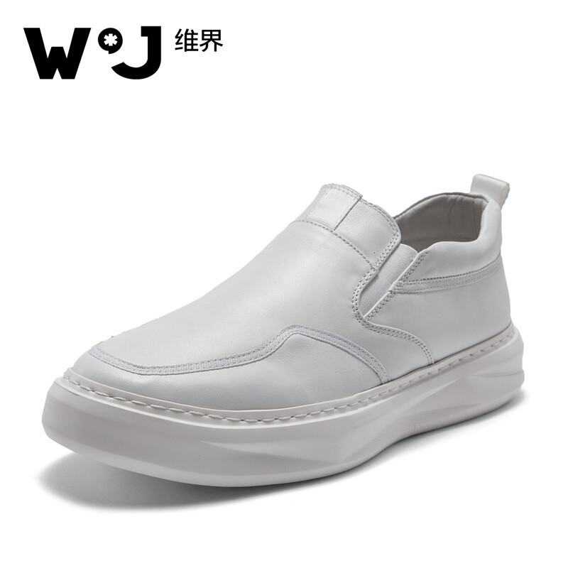 维界百搭新款精致车线牛皮板鞋小白鞋 白色 42