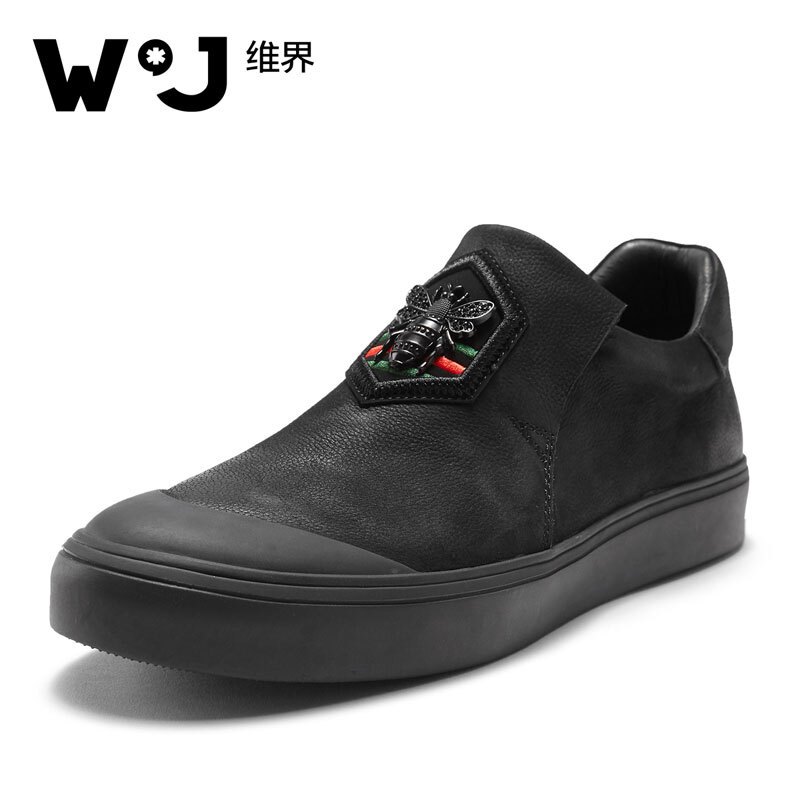 维界新款品味潮流牛皮板鞋 黑色 43