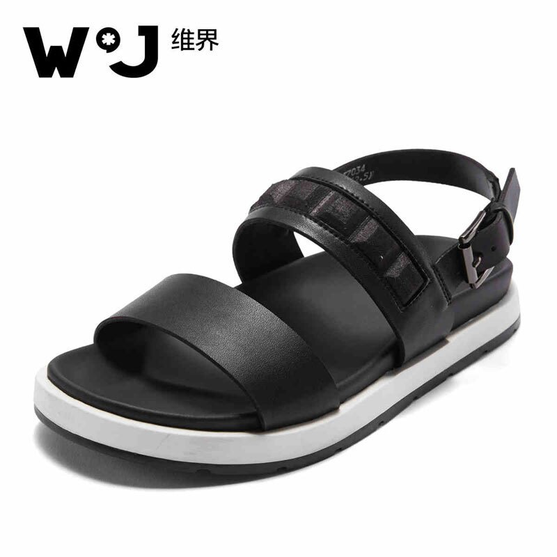 维界舒适百搭 新款牛皮透气凉鞋 黑白色 40