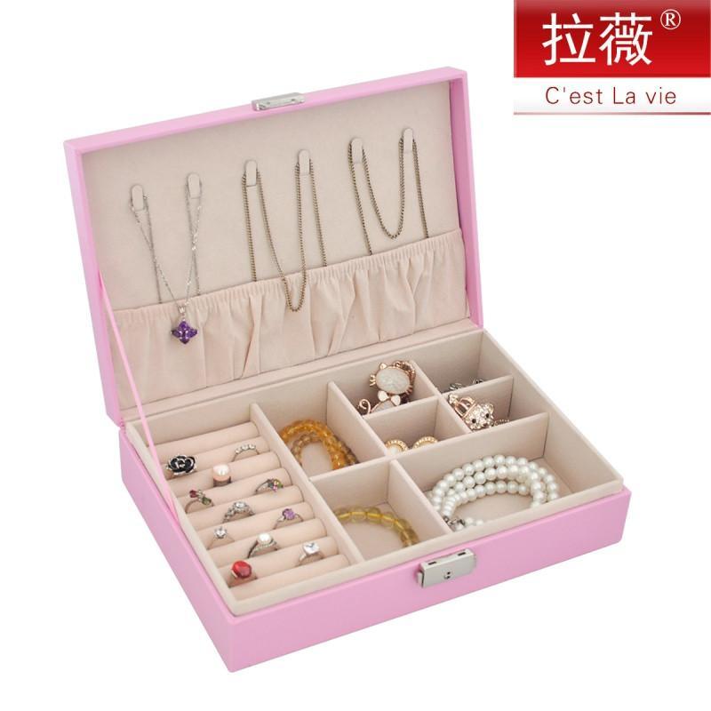 首饰盒大正方皮面带锁饰品收纳盒结婚生日礼品新年礼物公司_5 绒布大正方玫红色