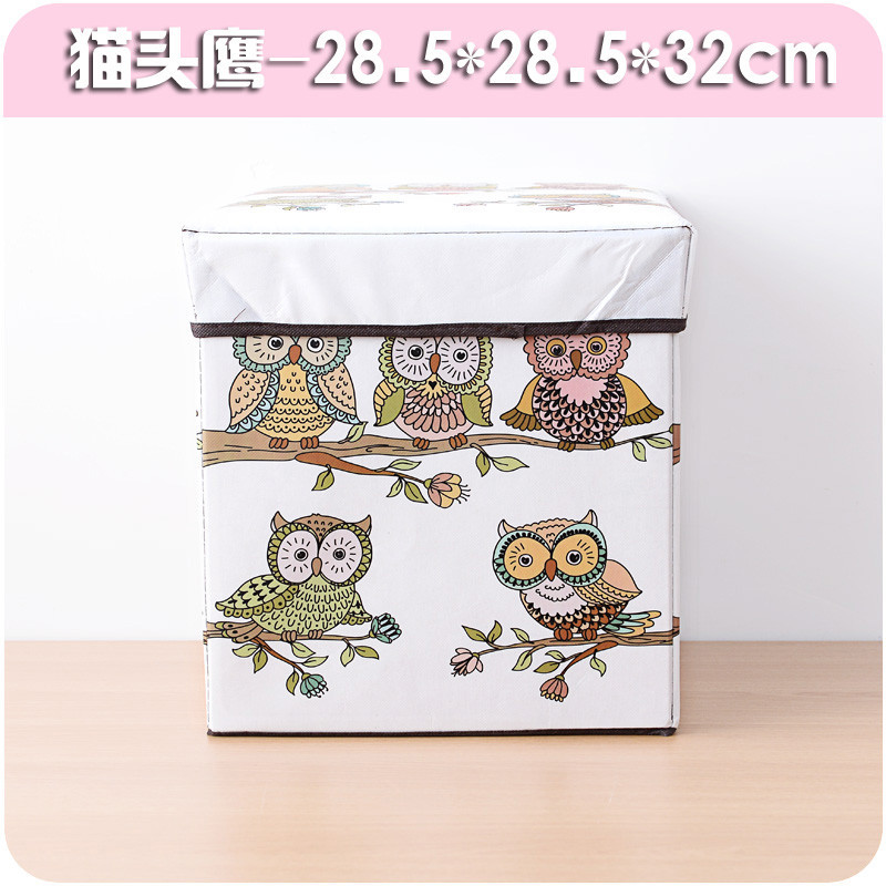 欧式布艺可折叠收纳凳储物箱多功能换鞋凳子方形圆形床尾沙发脚凳_3 猫头鹰