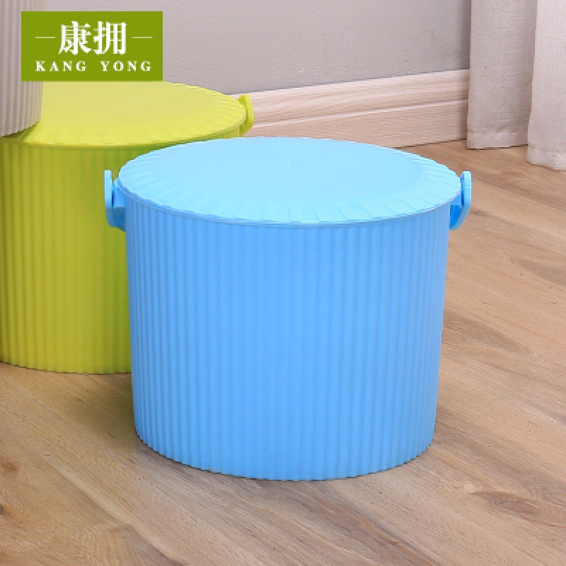 洗澡桶婴儿童宝宝装玩具的收纳筐篮带盖沐浴可坐小孩塑料箱子圆形_1 天蓝色高20cm