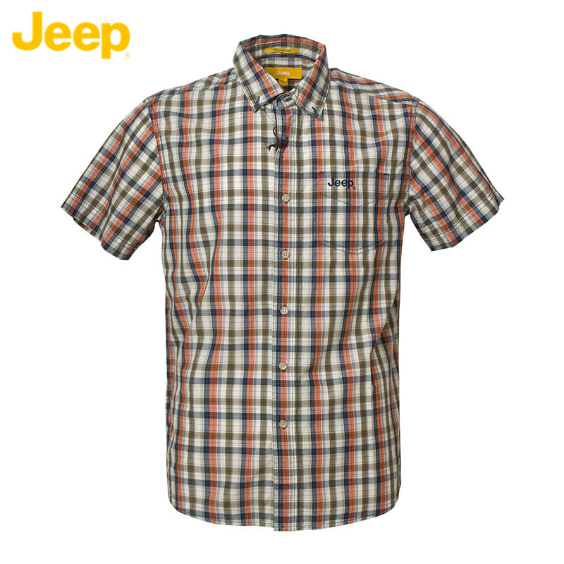 JEEP/吉普 男士休闲合身格子短袖衬衫 JS15WH138 185/100B H4