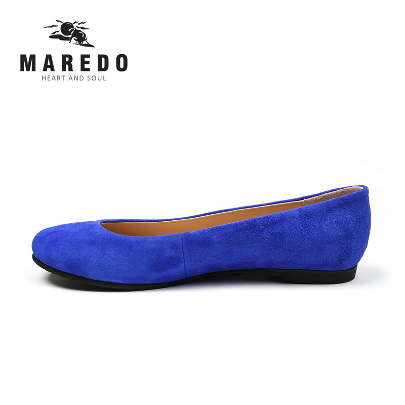 MAREDO迈瑞拓2018新品真皮浅口单鞋轻便舒适头层牛皮磨砂女鞋 宝蓝色 34码