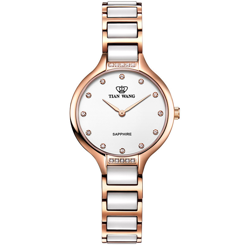 天王表（TIAN WANG）手表 时尚个性简约石英女表精致陶瓷带女士手表31009 白盘间玫瑰金陶瓷带