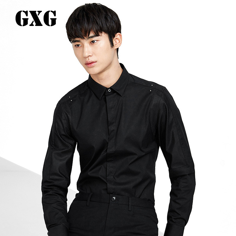 GXG男装春季男士时尚休闲都市时尚黑色斯文长袖衬衫_1 默认颜色 185/XXL