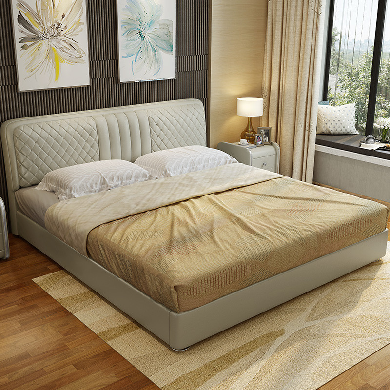 木莲坊 床 真皮床 双入床 婚床皮艺床 现代简约 白色床 1.5米1.8米 1.8m真皮床+天然椰棕床垫+2个床头柜