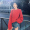 18款式女装春装2018新款时尚潮韩版学生百搭红色套头毛衣女冬外穿宽松 均码 红色