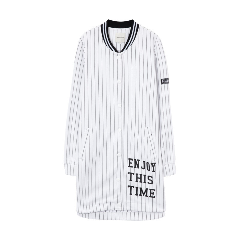 美特斯邦威卫衣女中长款修身棒球服针织开衫外套224645 165/88A/L 白色组