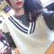18款式ulzzang破洞V领中长款毛衣马甲女韩版宽松学院风chic无袖针织背心 均码 藏青色