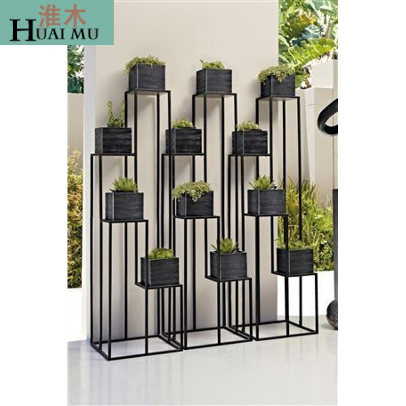 淮木（HUAIMU）欧式复古实木铁艺多层花架墙角阶梯花盆架子客厅阳台绿萝花架花几 40*40*150cm不含木盒