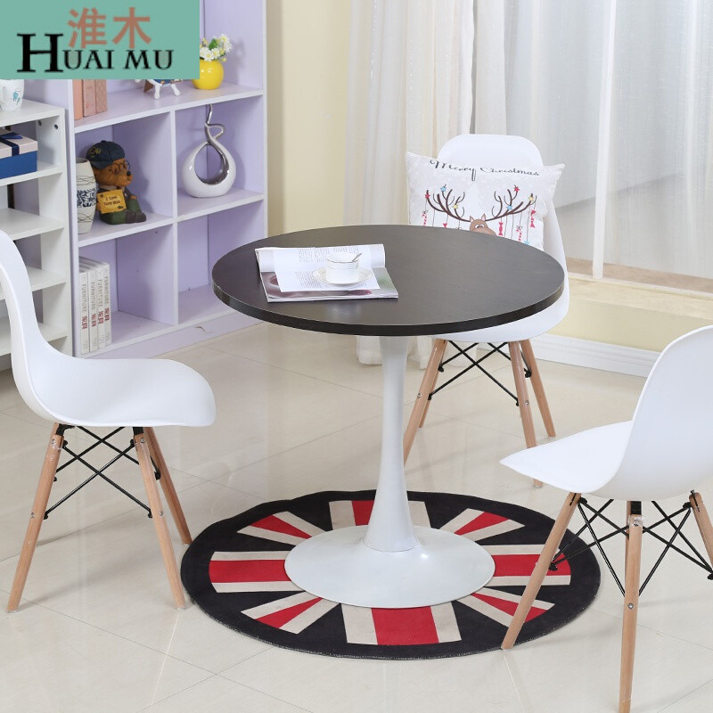 淮木（HUAIMU）洽谈桌商务接待桌圆形小会议桌咖啡桌小圆桌茶几咖啡桌休闲桌 黑胡桃0.7米直径