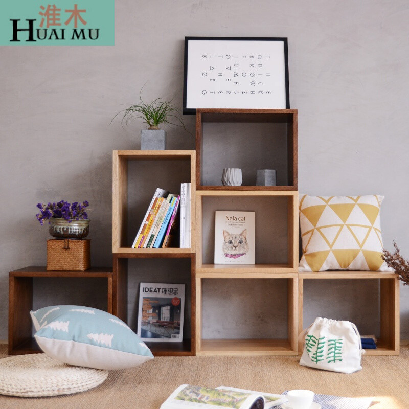 淮木（HUAIMU）实木组合柜日式白橡木实木小书柜北欧简约自由组合储物柜收纳柜子黑胡桃*1 白橡木*1个
