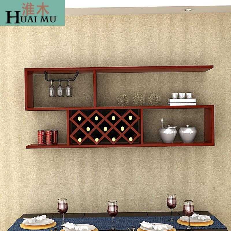 淮木（HUAIMU）酒柜酒架装饰架墙壁置物架悬挂红酒架挂墙餐厅创意壁挂红酒架1.8米加厚款_3 1.6米加厚款柚木色