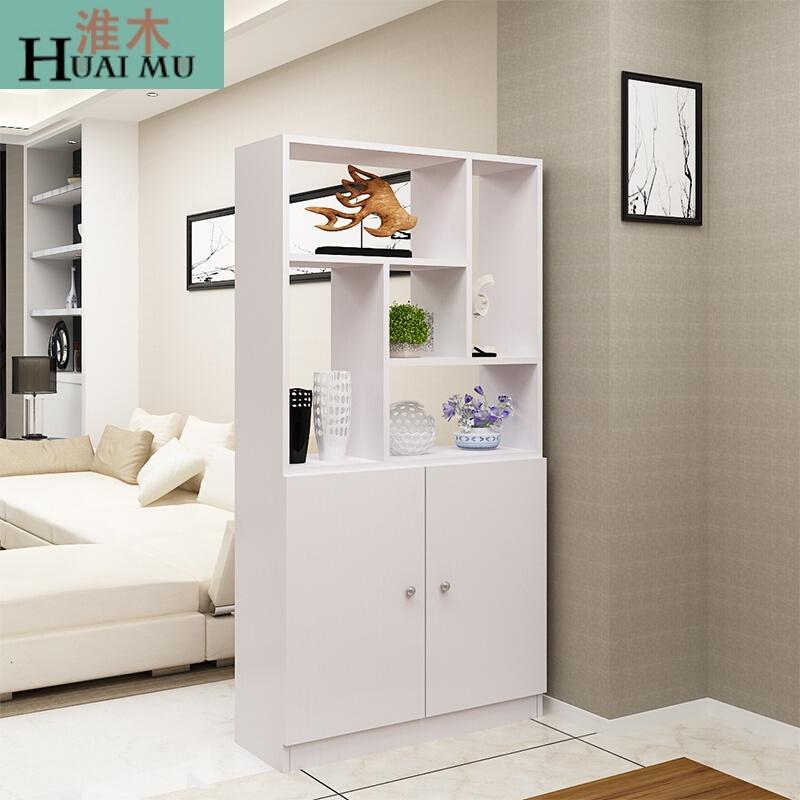 淮木（HUAIMU）玄关柜隔断柜鞋柜现代简约厅柜客厅装饰柜餐厅屏风柜置物架酒柜三附格柚木框_0 两门暖白