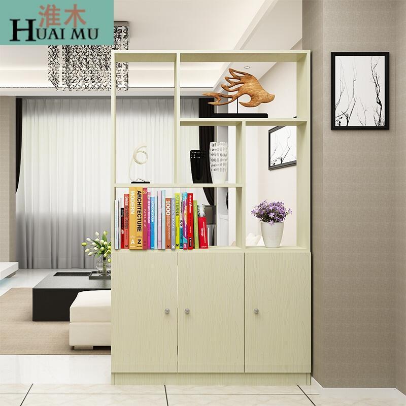 淮木（HUAIMU）玄关柜隔断柜鞋柜现代简约厅柜客厅装饰柜餐厅屏风柜置物架酒柜三附格柚木框_0 三门白枫