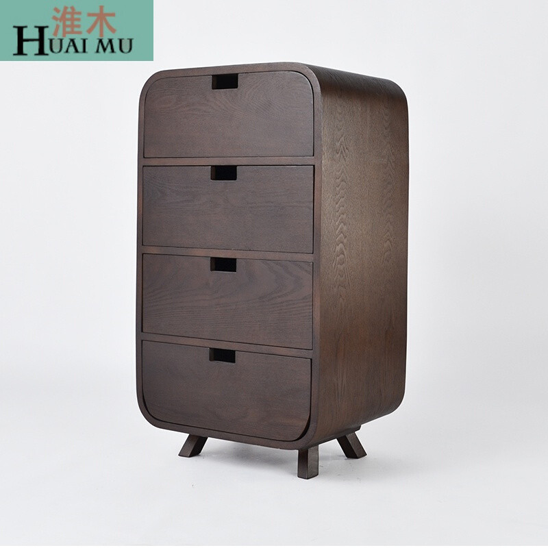 淮木（HUAIMU）卧室斗柜北欧现代简约实木储物柜收纳柜客厅玄关整装抽屉柜黑胡桃色身+水曲 黑胡桃色