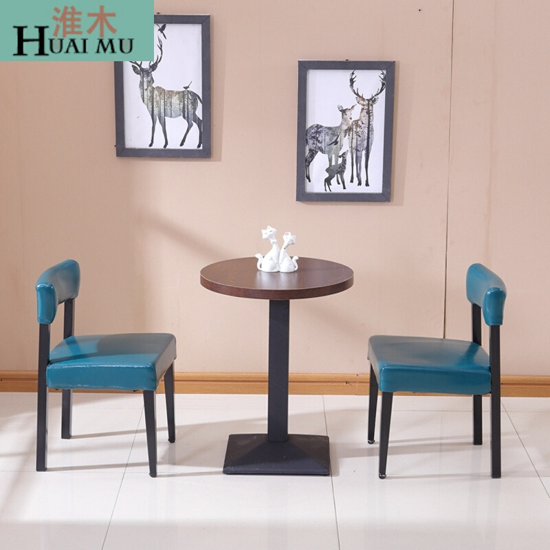 淮木（HUAIMU）咖啡厅桌椅组合铁艺餐桌椅餐厅桌椅 一桌两椅01