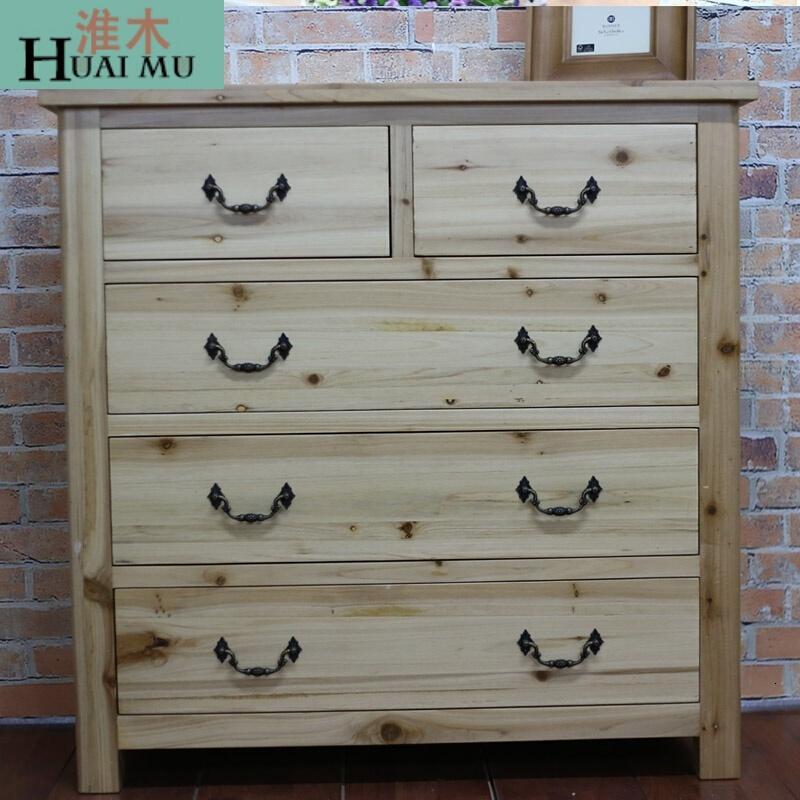 淮木（HUAIMU）现代简约美式乡村装饰柜五斗柜储物柜厅边柜环保收纳柜棕色整装_9 原木色