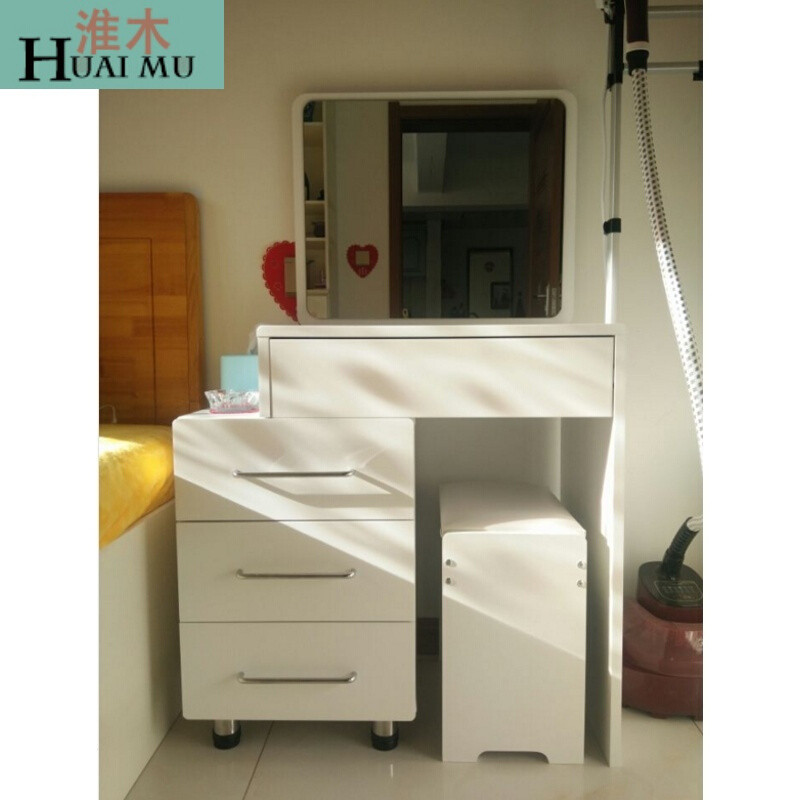 淮木（HUAIMU）梳妆台卧室组装简约现代小户型迷你多功能化妆台组合化妆桌80桌面储物镜妆 60桌面全镜面带小柜