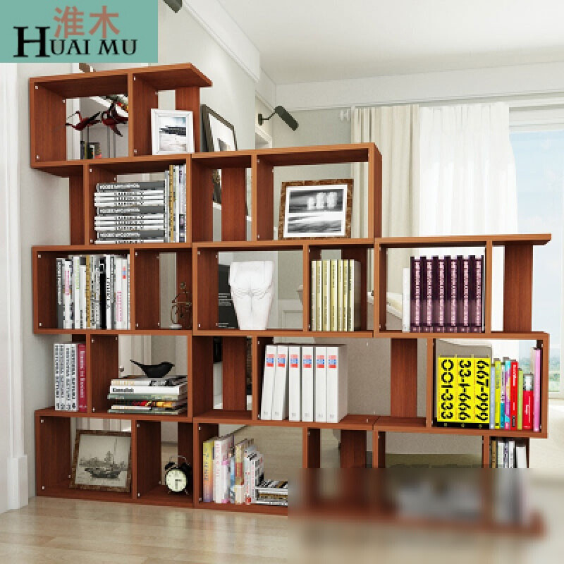 淮木（HUAIMU）简约现代创意储物柜收纳柜子落地简易书架置物架书柜组合 345组合柚木色