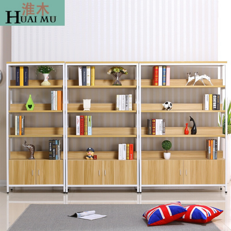 淮木（HUAIMU）钢木展示架货架书架陈列饰品架花架架隔断家用货柜展柜 120*30五层带柜体