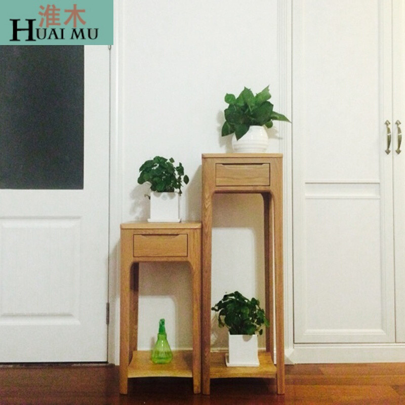 淮木（HUAIMU）白橡木纯全实木花架置物架子北欧小户型边斗柜带抽屉日式现代简约高边柜整装 高边柜