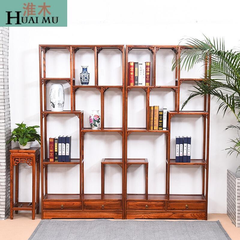 淮木（HUAIMU）两斗小博古架中式古玩架多宝阁茶叶柜窄型置物架瓷器展示架长98单个+木架_5 长78单个+木架