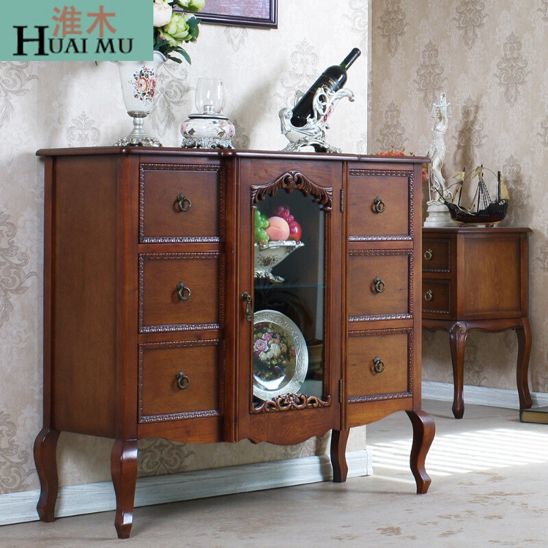 淮木（HUAIMU）美式餐边柜乡村实木欧式酒柜古典复古储物柜玄关柜客厅茶水柜 默认颜色