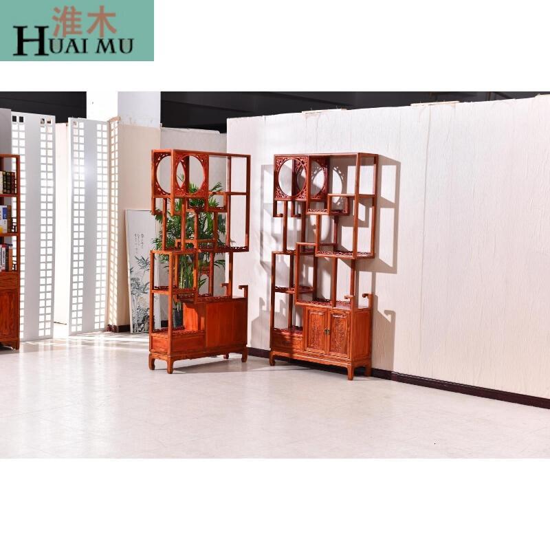 淮木（HUAIMU）博古架多宝阁实木仿古中式古董架茶叶架置物架陈列柜组合两一抽组合套1.6_7 两门一抽蝙蝠博古架单个