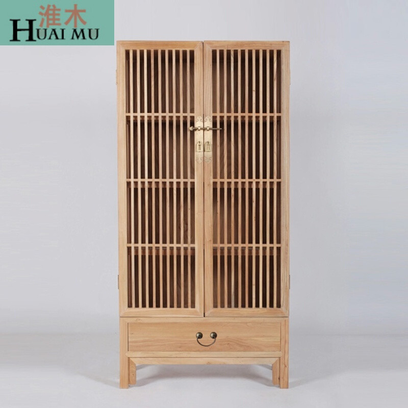 淮木（HUAIMU）老榆木书柜免漆实木新中式多层储物柜餐边柜碗柜子茶水柜禅意 默认颜色
