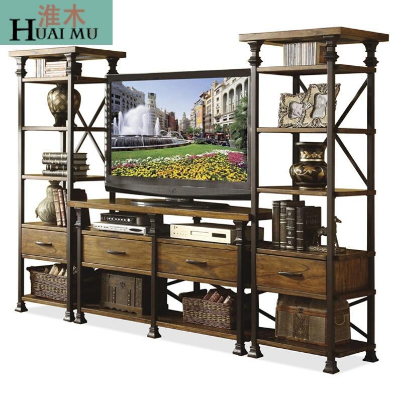 淮木（HUAIMU）美式乡村复古书架古董电视柜简约实木置物架玄关柜抽屉搁架_6 整套