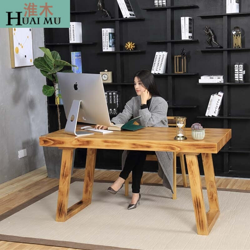 淮木（HUAIMU）电脑桌实木白色书桌简约现代家用学生写字台式电脑桌田园日式书桌 实木桌脚150*70*75木板8cm
