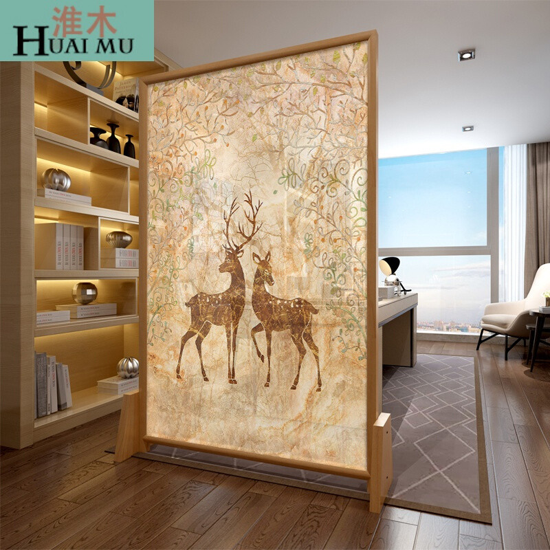 淮木（HUAIMU）简约北欧实木屏风玄关半透可移动隔断座屏客厅卧室隔断风水座屏白蜡木180 胡桃木120*180